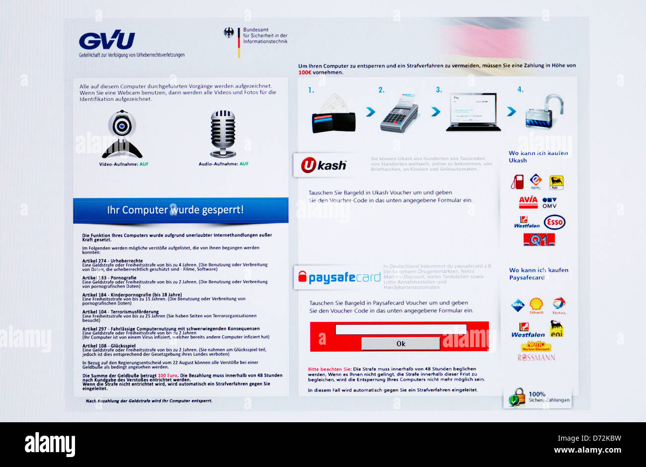 GVU-Virus auf dem PC-monitor Stockfoto