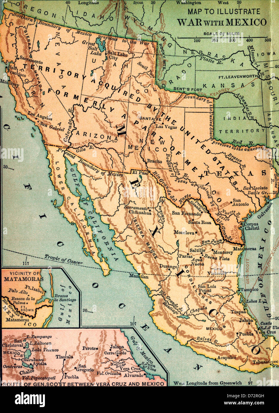 Karte um USA Krieg mit Mexiko 1846-1848 zu veranschaulichen. Stockfoto