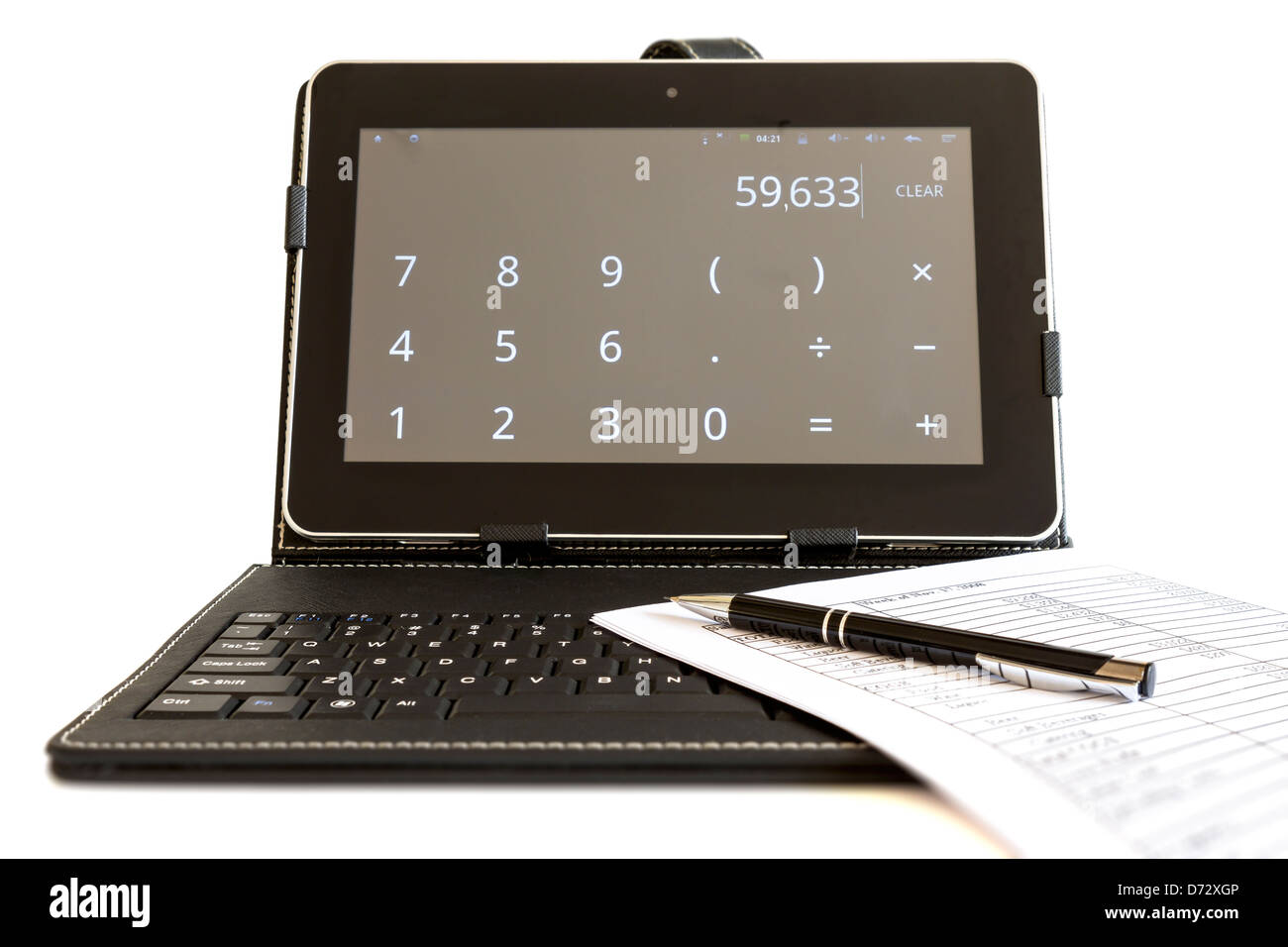 Berechnung auf dem digitalen Tablet PC Stockfoto