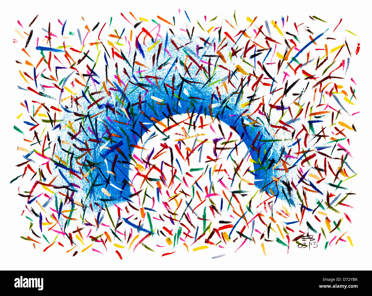 "Blaues Arch" abstrakte Pastell Zeichnung Illustration - Artwork von Ed Buziak. Stockfoto