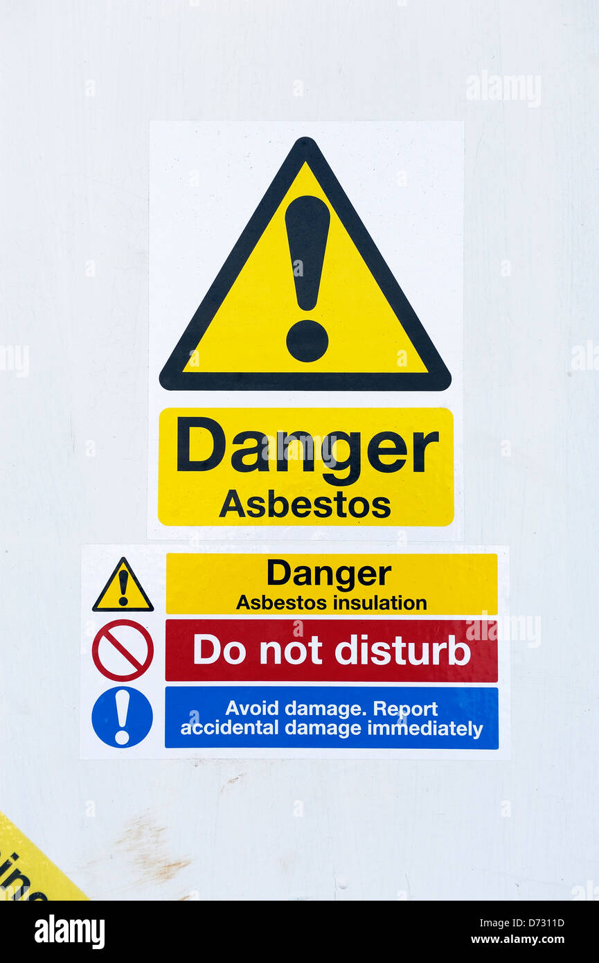 Gefahr Asbest unterzeichnen England uk Stockfoto