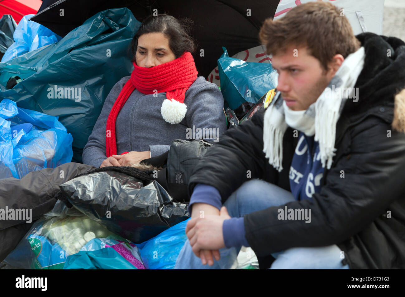 Berlin, Deutschland, den Flüchtling Hungerstreik vor dem Brandenburger Tor Stockfoto