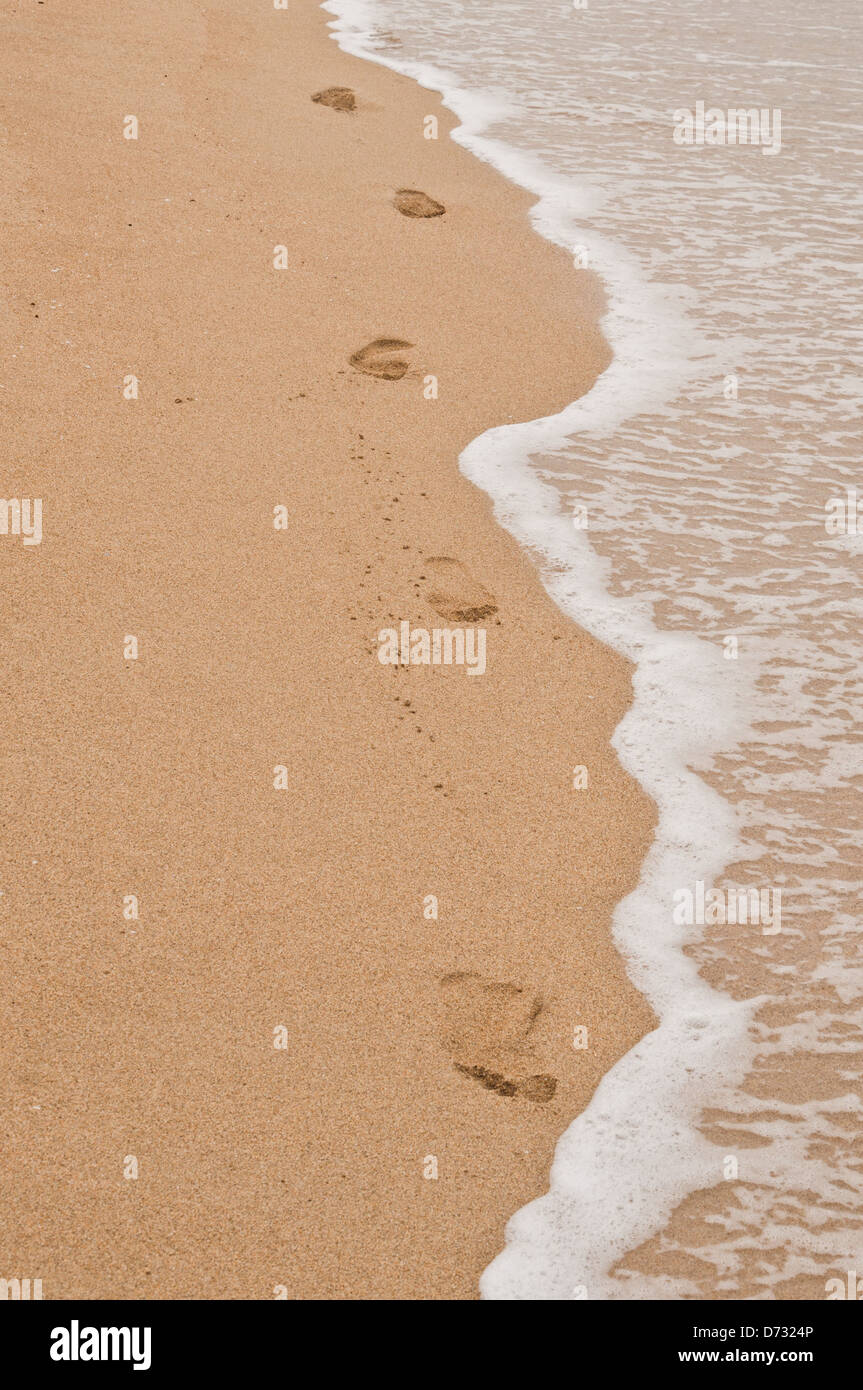 Fußabdruck im Sand am Meer Stockfoto