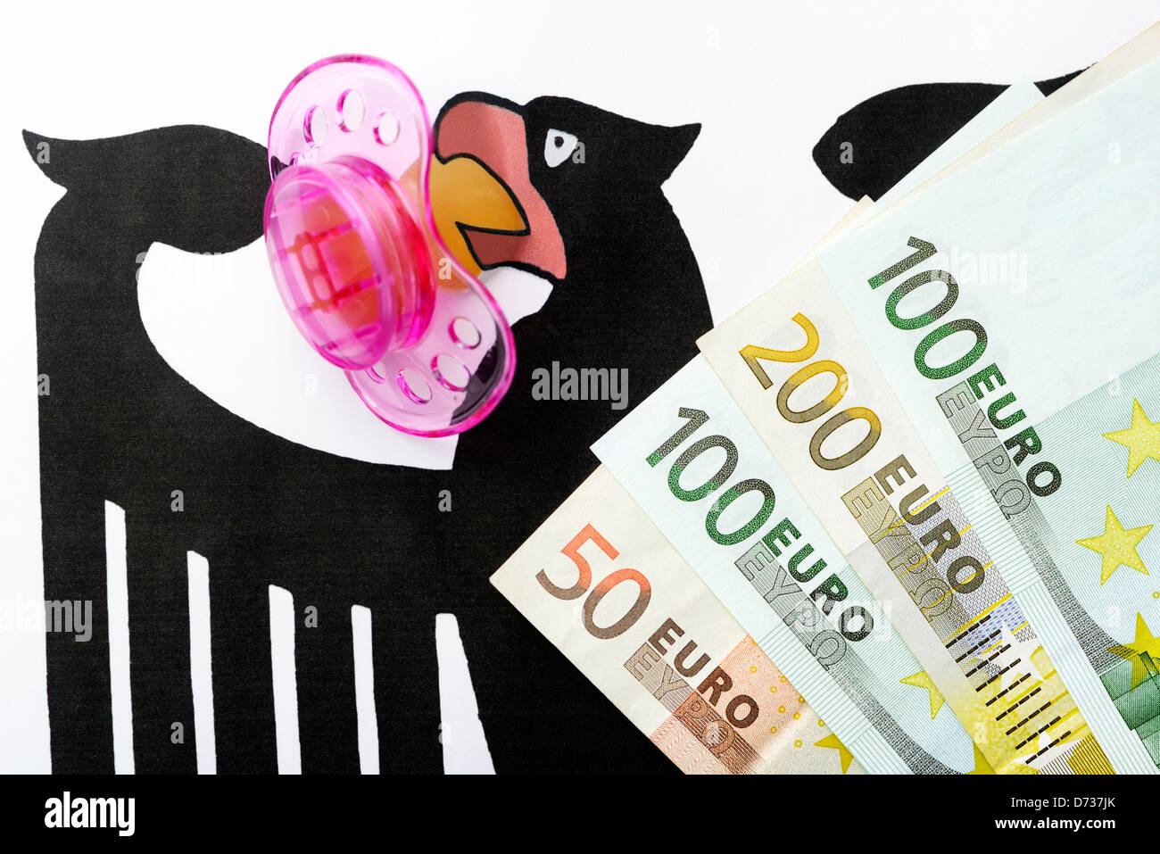 Deutsche Bundesadler mit dummy, symbolische Foto Pflege Geld Stockfoto