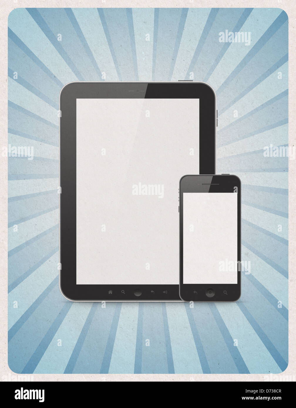 Retro-Stil Plakat oder Vintage Werbung mit modernen leere digitale Tablet und Handy auf Grunge Papierhintergrund Stockfoto