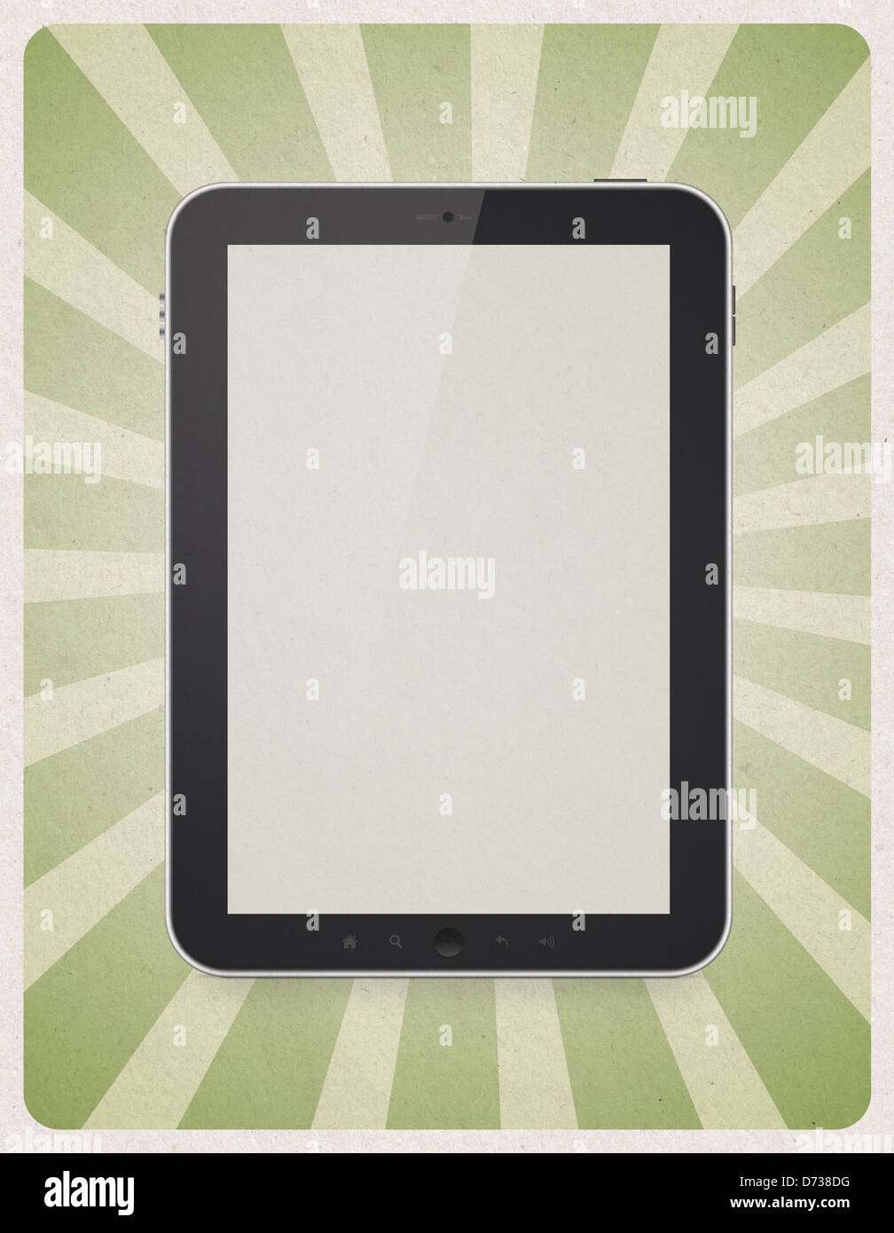 Retro-Stil Plakat oder Vintage Werbung mit modernen leere digitale Tablet und Sunbeam Streifen auf Grunge Papierhintergrund Stockfoto