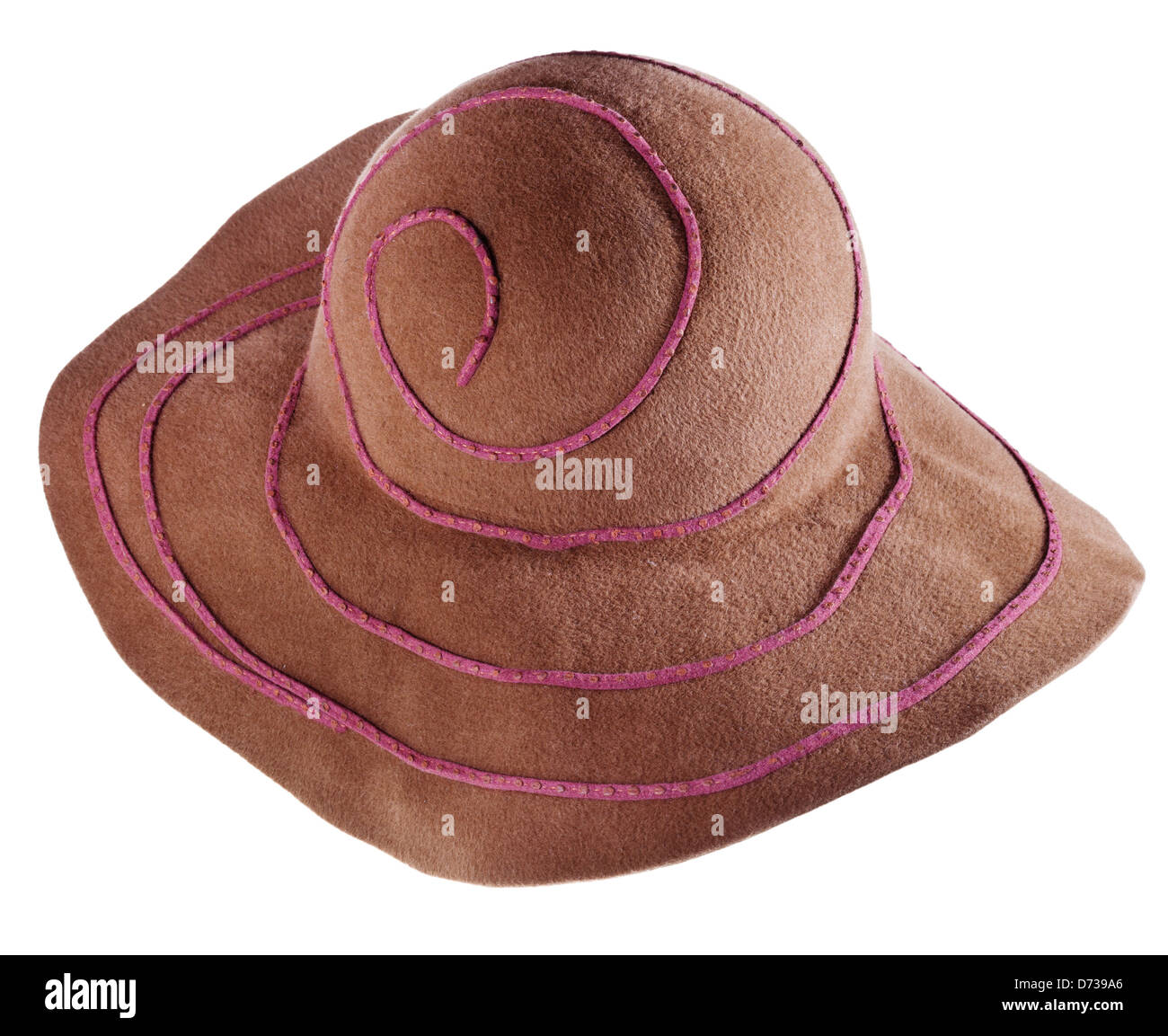 Braun breite Krempe Filzhut isoliert auf weißem Hintergrund Stockfoto