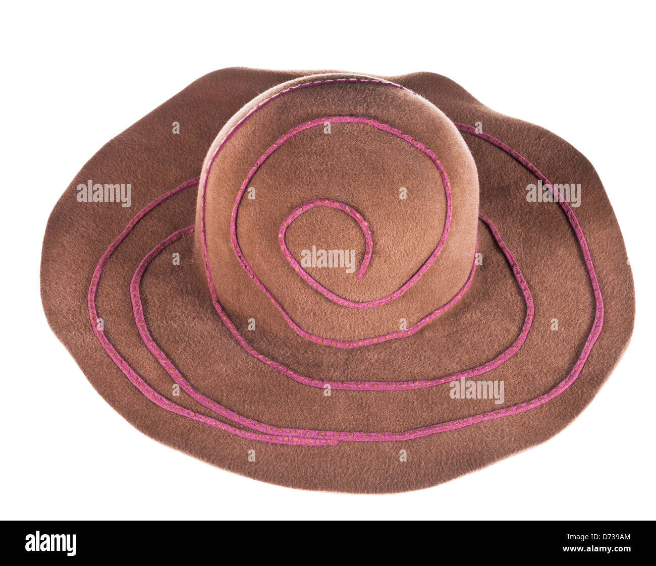 Braun breite Krempe Filzhut isoliert auf weißem Hintergrund Stockfoto