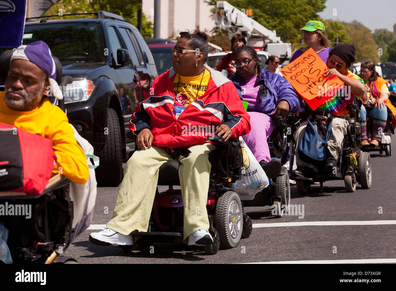 Behinderung Rechte Gruppe, ADAPT, Kundgebung gegen Medicaid in Washington, D.C. Stockfoto