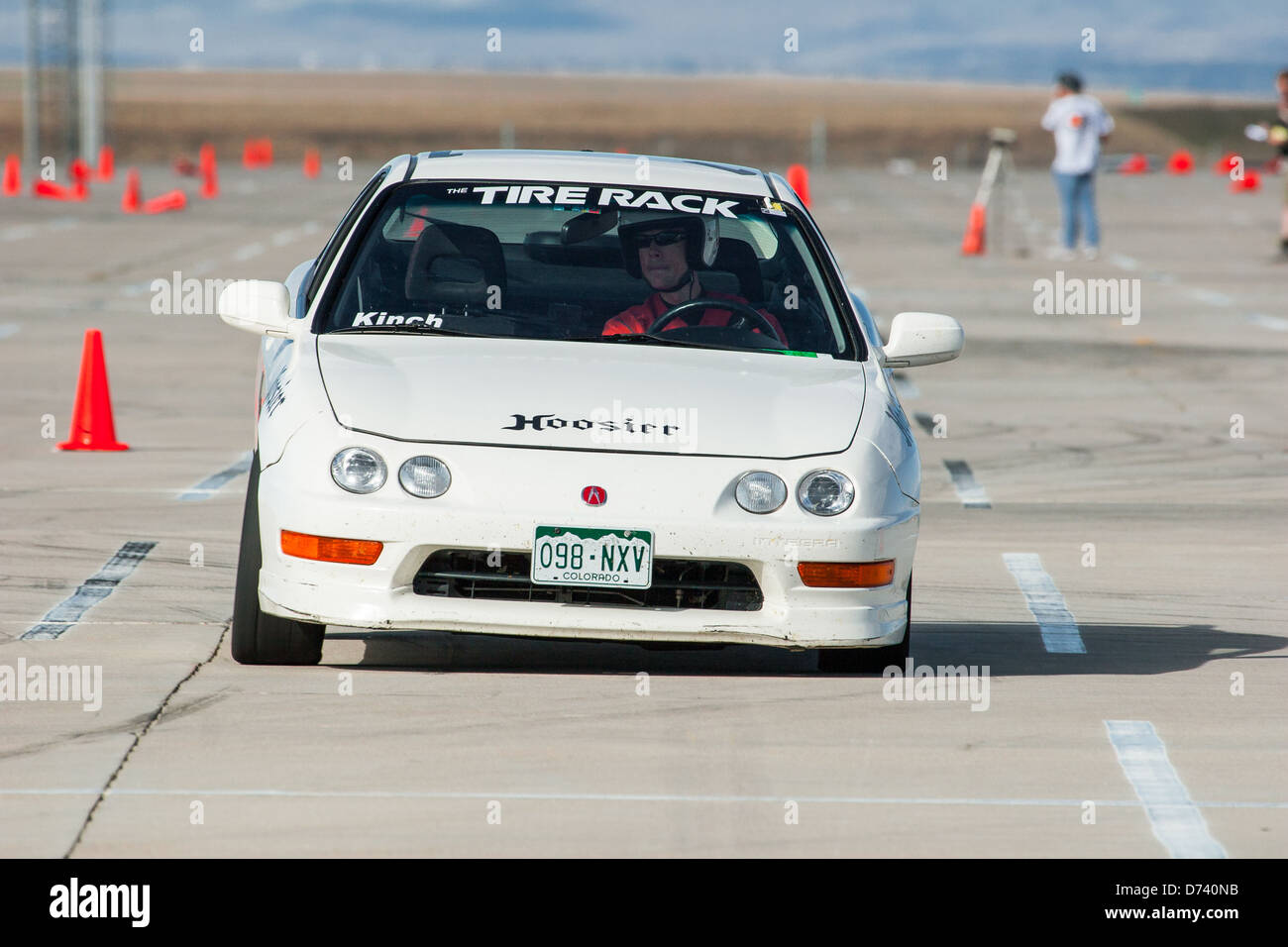 Ein 1992 weiß Acura Integra Automobil ein Autocross-Rennen auf eine Regionalveranstaltung Sports Car Club of America (SCCA) Stockfoto