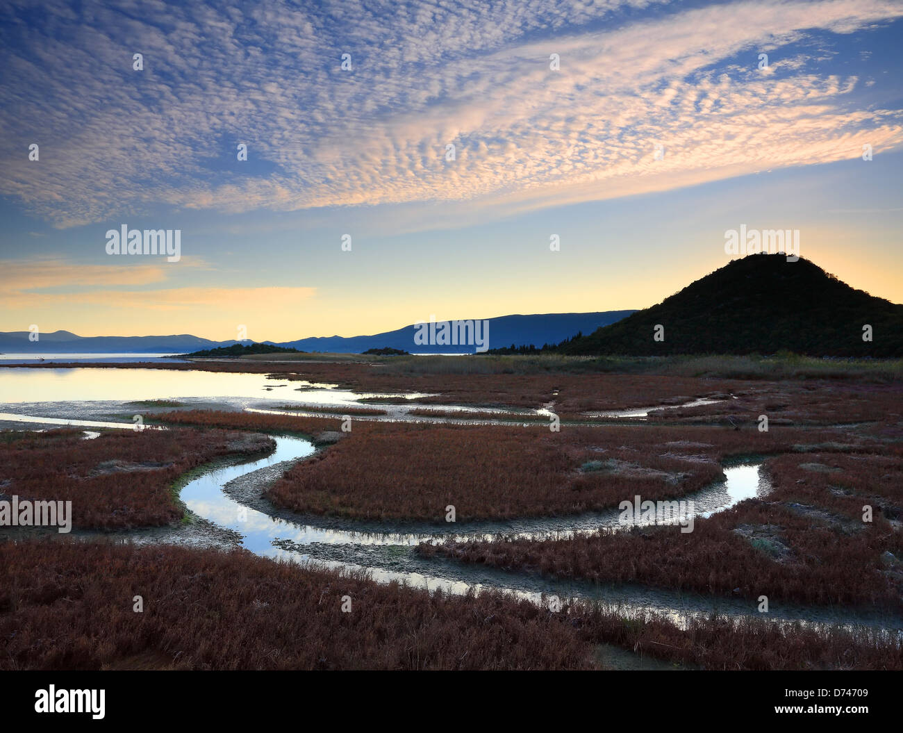 Sonnenuntergang über Neretva - River Delta, Kroatien Stockfoto