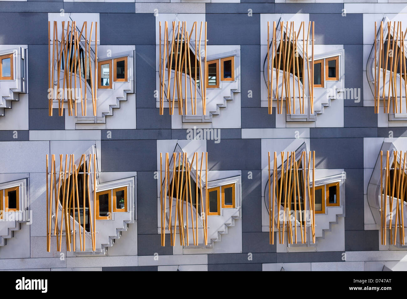 Detail der Fenster des schottischen Parlaments. Stockfoto