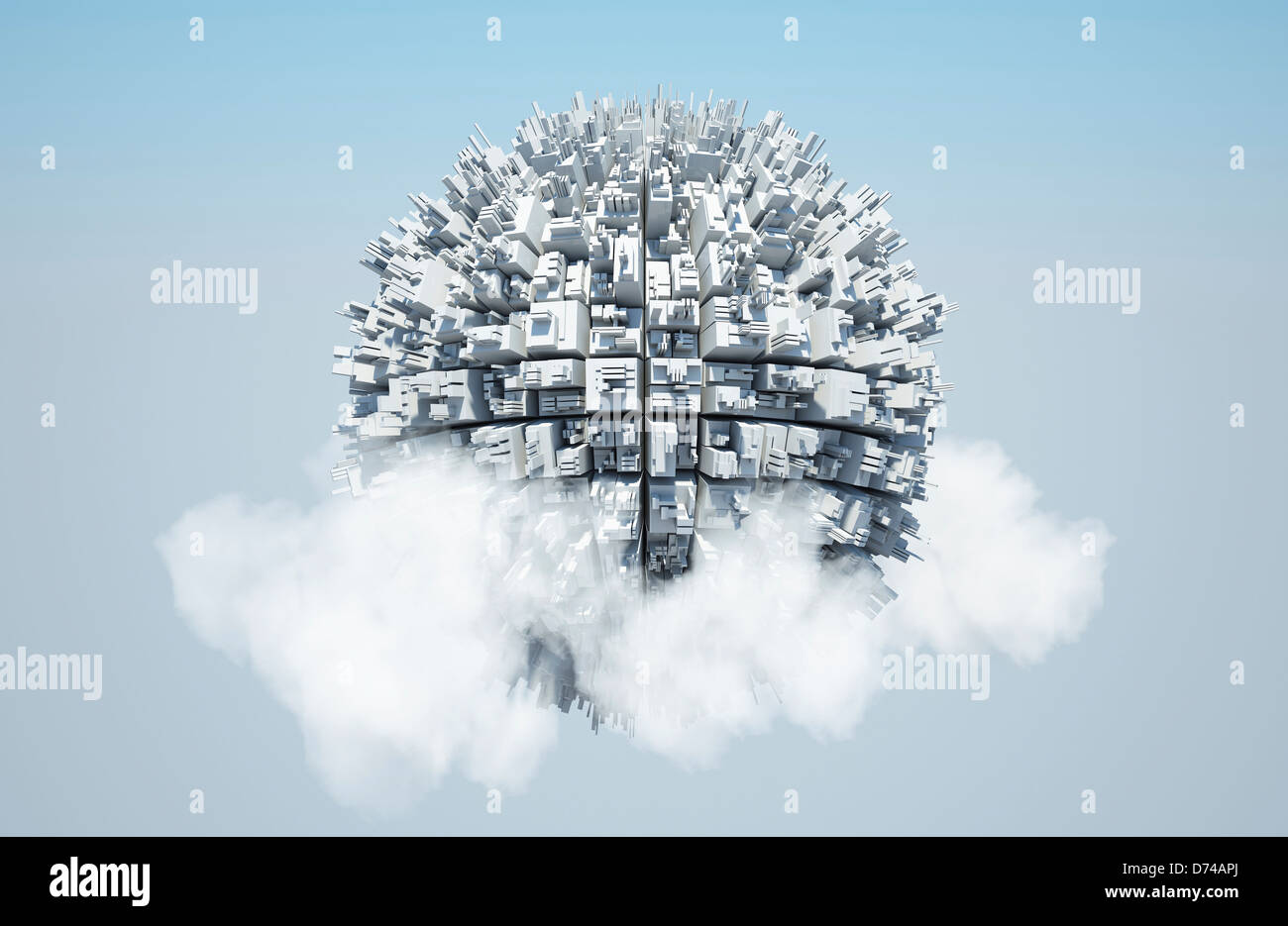 eine Globus-Form gefüllt mit Gebäuden in den Himmel Stockfoto