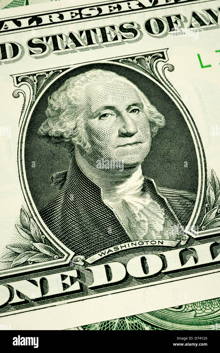 Ein Dollar Bill Banknoten - Nahaufnahme Stockfoto