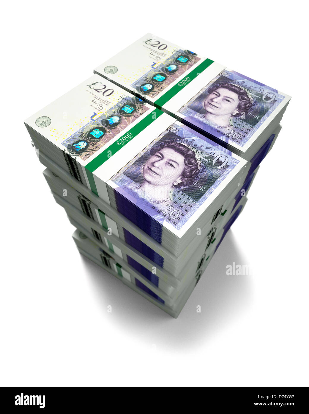 £20 Pfund-Noten auf weißem Hintergrund Stockfoto