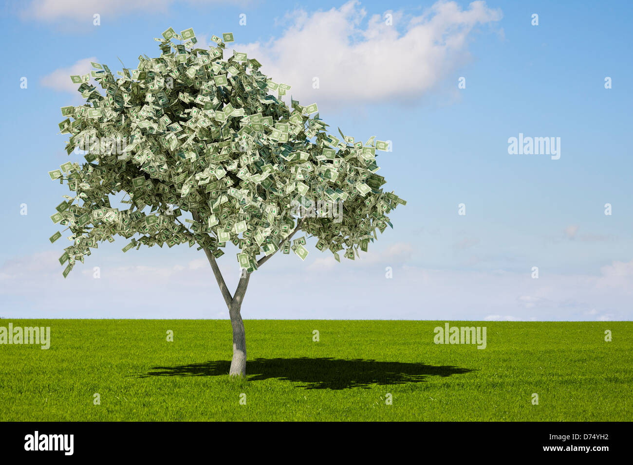 Dollarscheine auf einem Geldbaum - USA Economy-Konzept Stockfoto