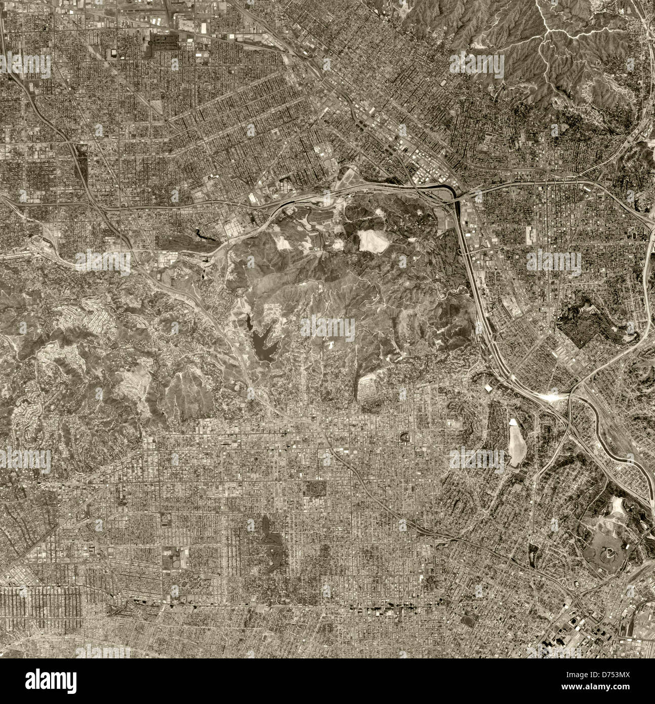 historische Luftaufnahme Burbank, Kalifornien 1976 Stockfoto