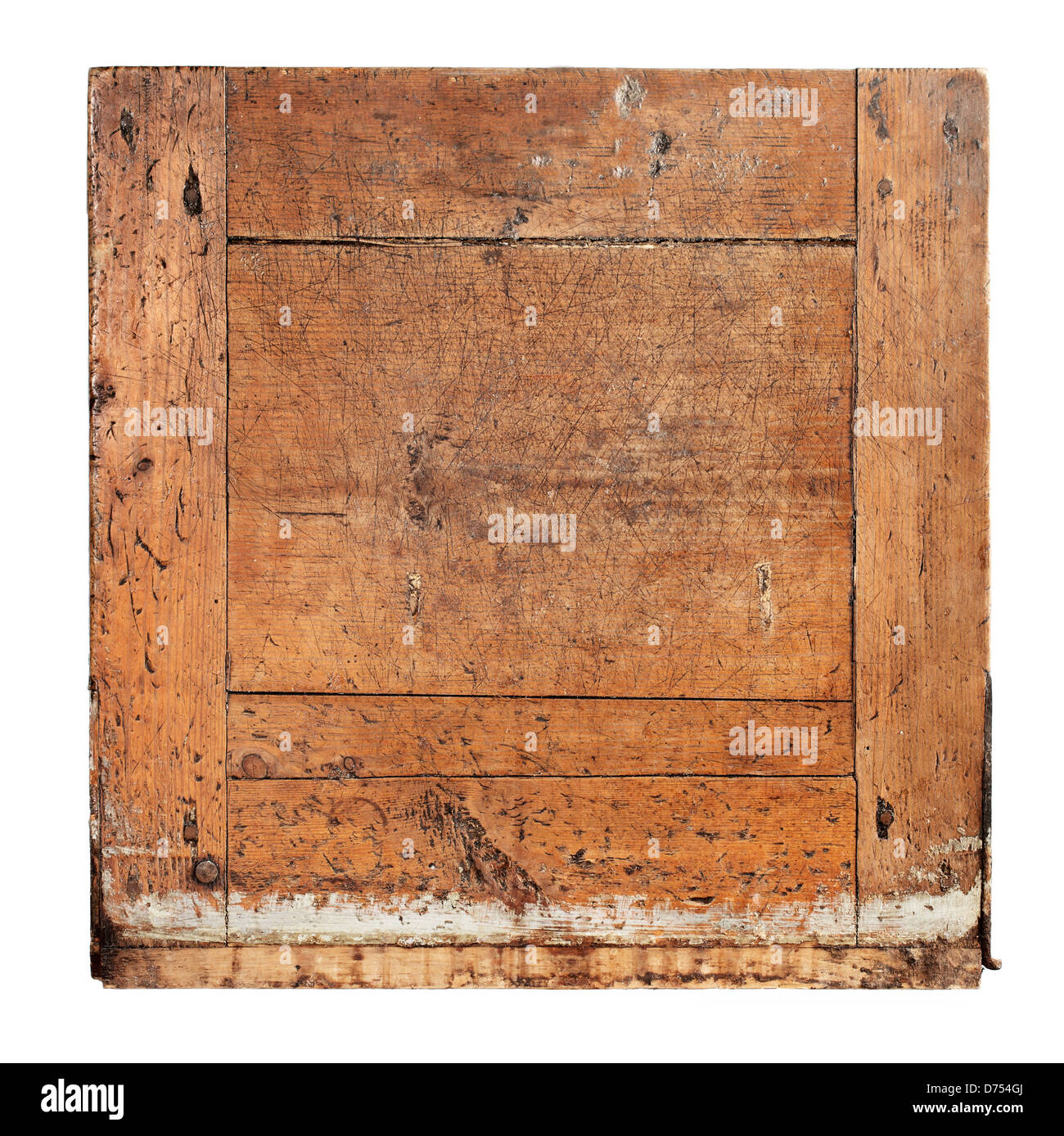 Sehr alte Holzstück abgenutzt, zerkratzt und schmutzig. Stockfoto