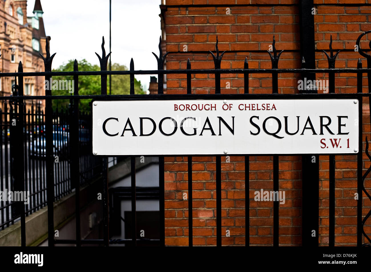 Straßenschild für Cadogan Square, Chelsea, London Stockfoto