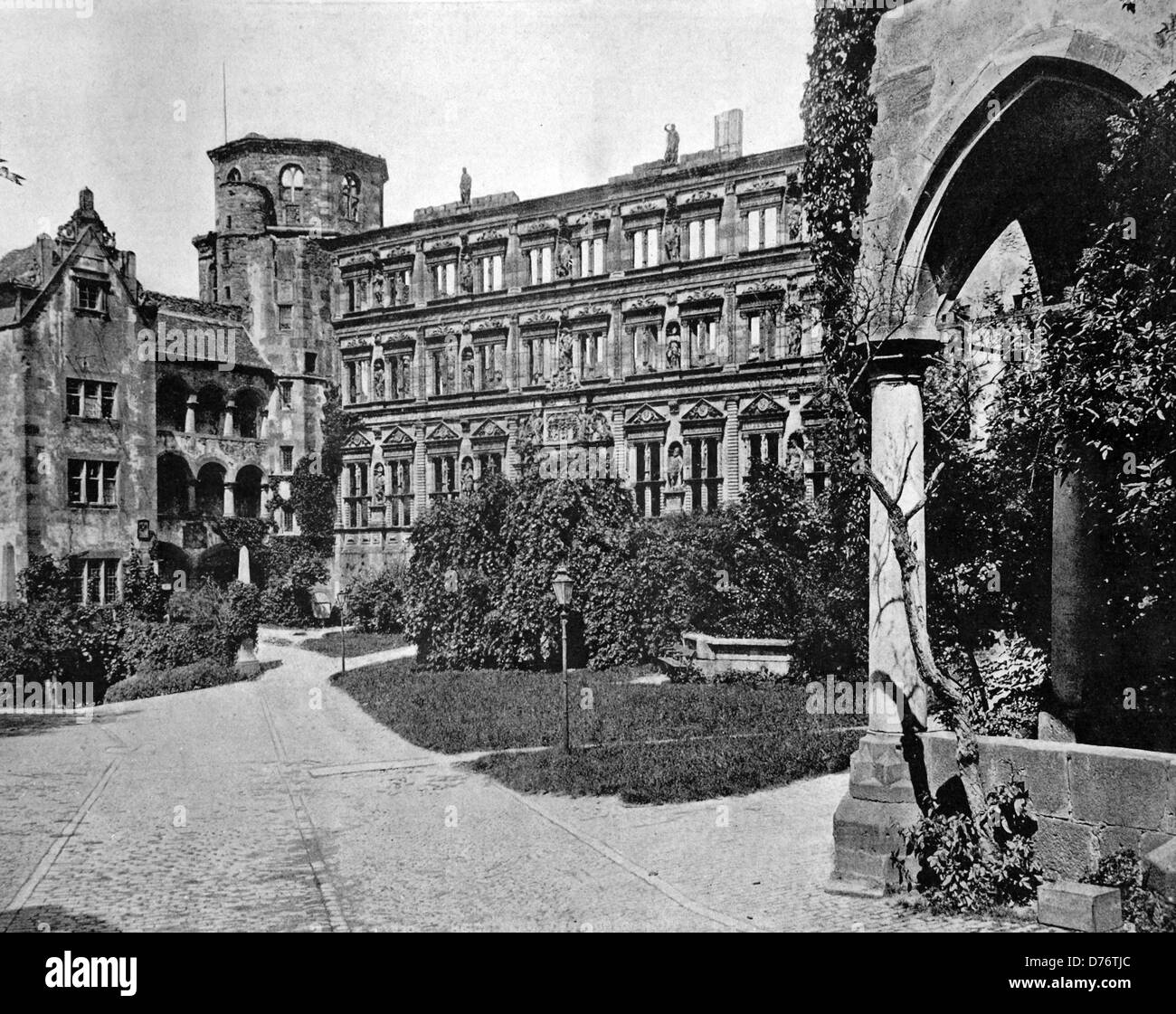 Frühe Autotype der Heidelberger Schloss Burg, Heidelberg, Baden-Württemberg, Deutschland, 1880 Stockfoto