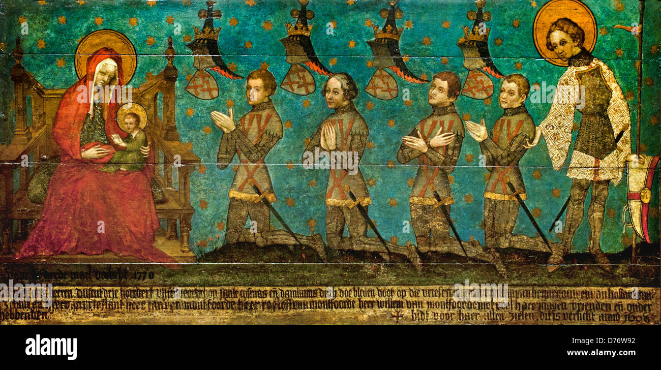 Die Lords von Montfoort 1400, die vier niederländischen Ritter vor der Jungfrau kniet starb die ersten drei im Jahr 1345 in der Schlacht von warnt Stockfoto