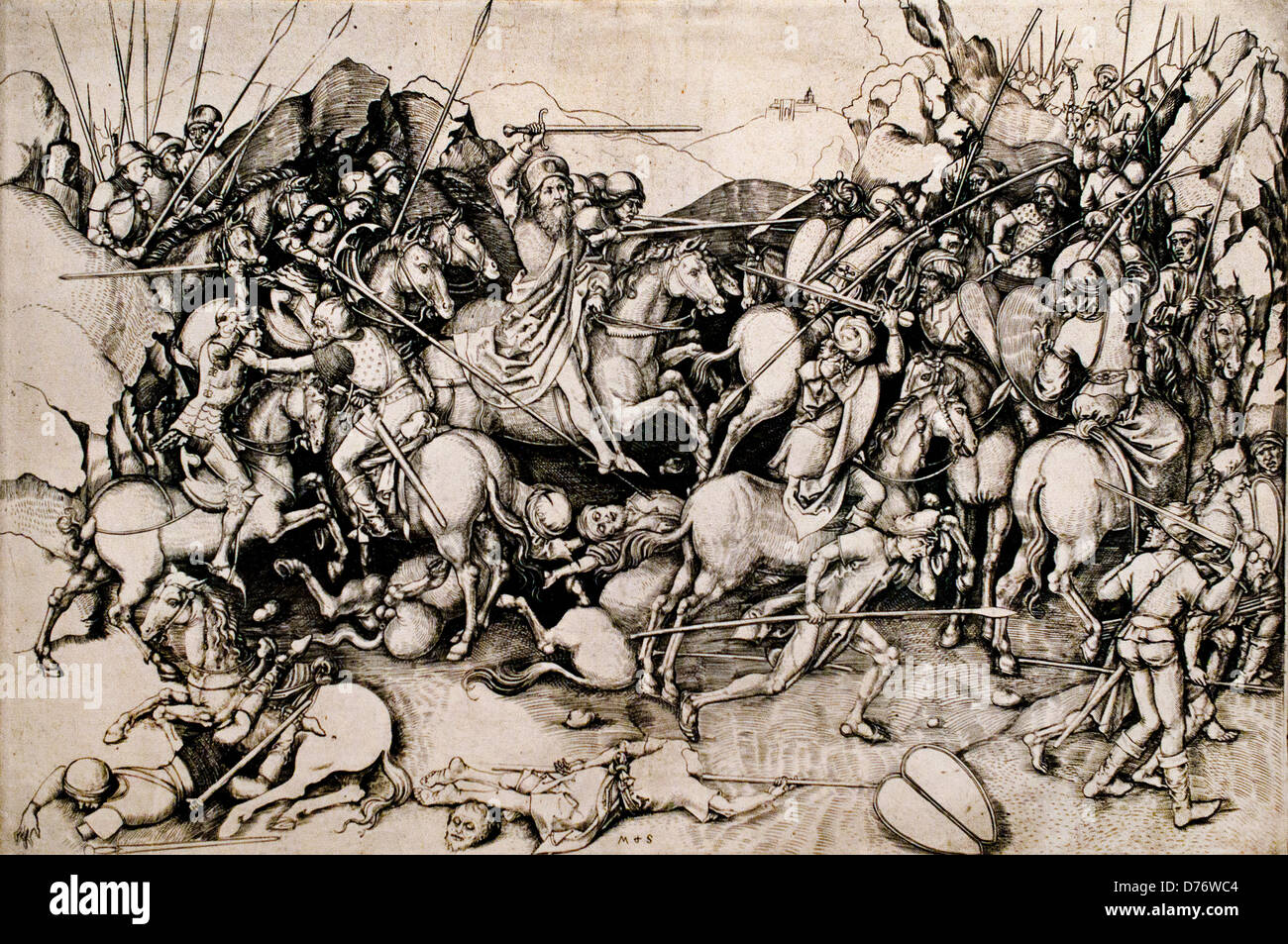 Die Schlacht von St. Jakobus der ältere bei Clavijo Spanien 1475 Martin Schongauer 1445-1491 Stockfoto