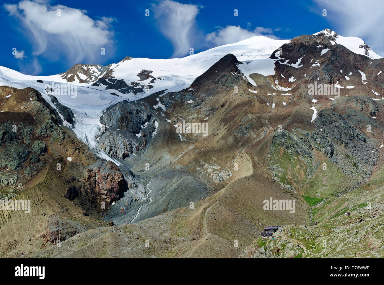 Italien Central Alpen Nationalpark Stilfser Joch Mt Cevedale (3 769 m La Mare Gletscher Mt Rosole Venezia Tal Larcher-Hütte Stockfoto