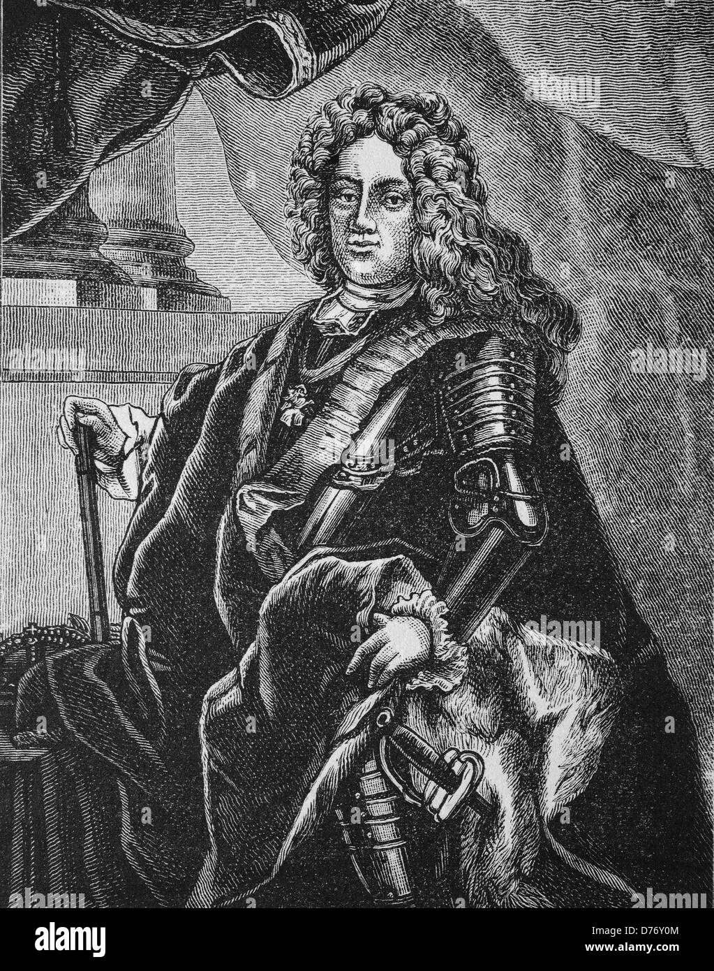 August I. von Sachsen, August der starke, Kurfürst von Sachsen und König von Polen, 1670-1733, Holzschnitt aus dem Jahr 1880 Stockfoto