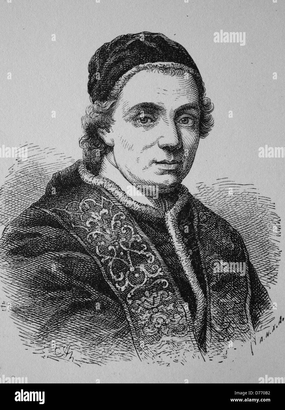 Clemens XIV., 1705-1774, Papst von 1769-1774, Holzschnitt aus dem Jahr 1880 Stockfoto