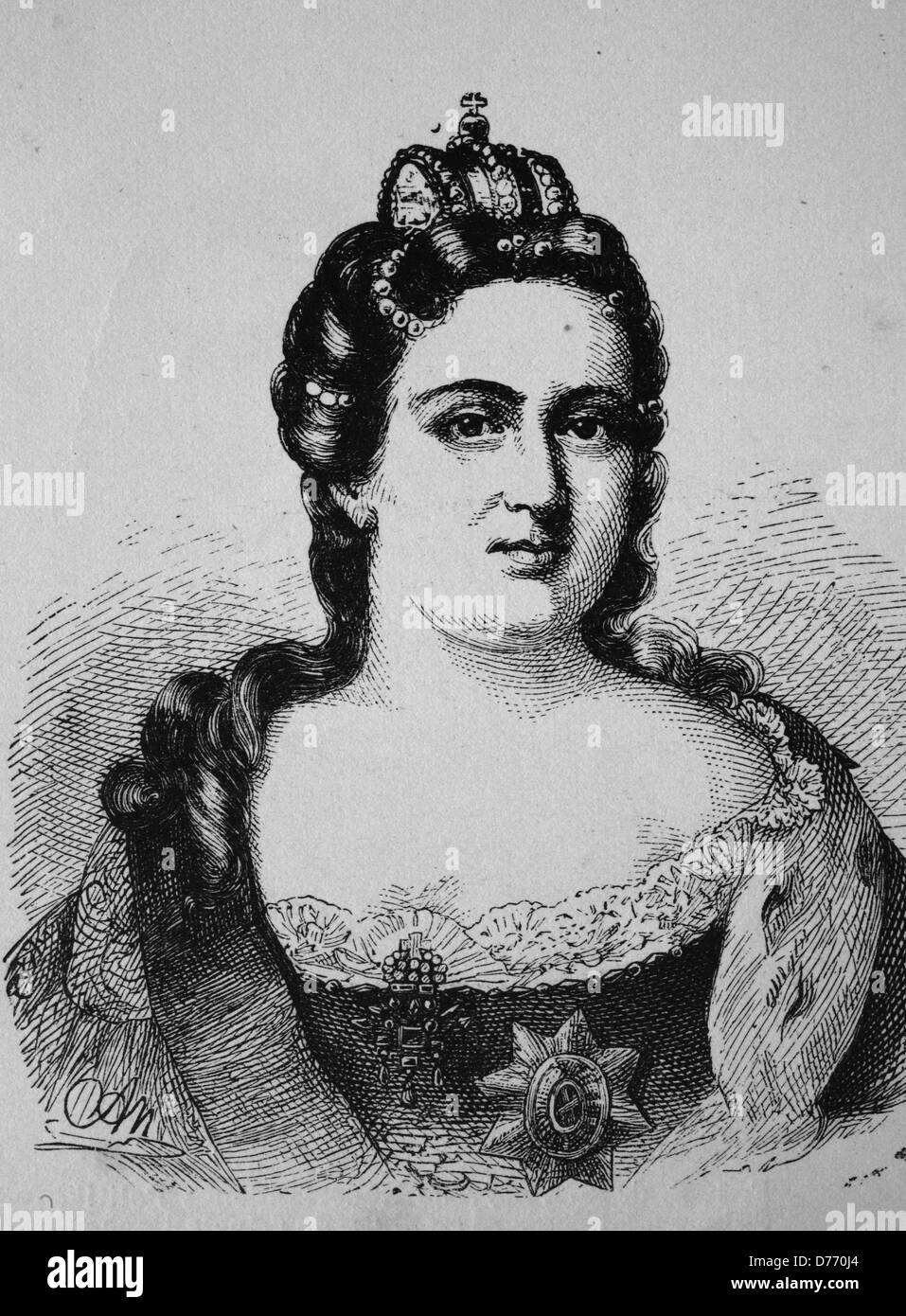 Katharina i. von Russland, 1684-1727, Kaiserin von Russland, Holzschnitt aus dem Jahr 1880 Stockfoto