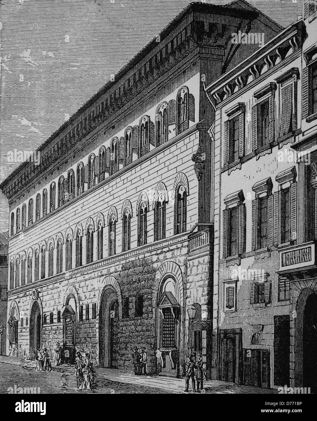 Medici-Palast in Florenz, Italien, historischen Holzschnitt, 1870 Stockfoto