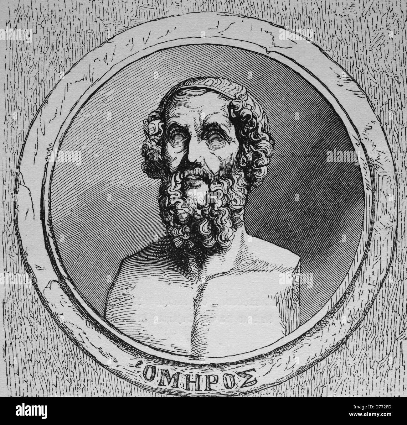Homer, Autor der Ilias und der Odyssee, als der erste Dichter des Abendlandes, Holzschnitt aus dem Jahr 1880 Stockfoto
