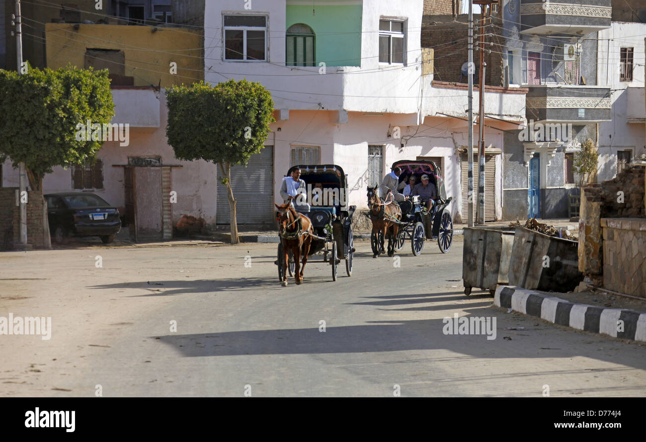 ÄGYPTISCHE Pferde & Kutschen EDFU Ägypten 9. Januar 2013 Stockfoto