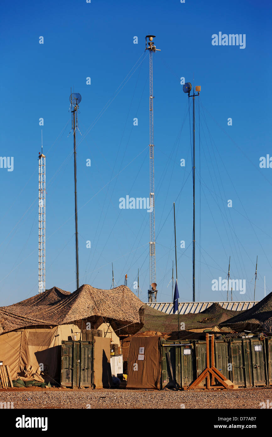 Kommunikation-Antennen im US Marine Corps Base in der afghanischen Provinz Helmand vorwärts in Betrieb Stockfoto