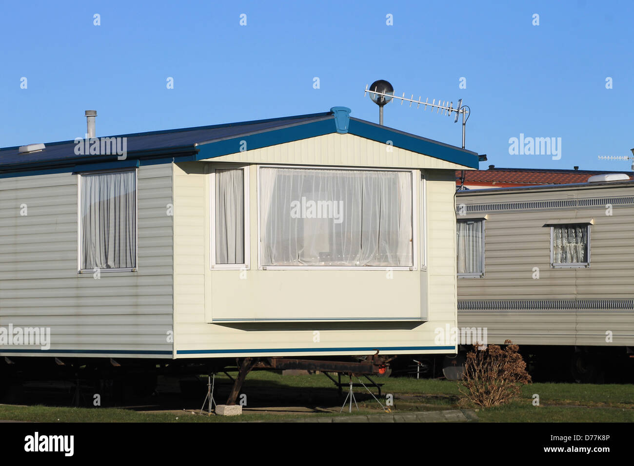 Malerische Aussicht auf Mobilheime auf Caravan Park, England. Stockfoto