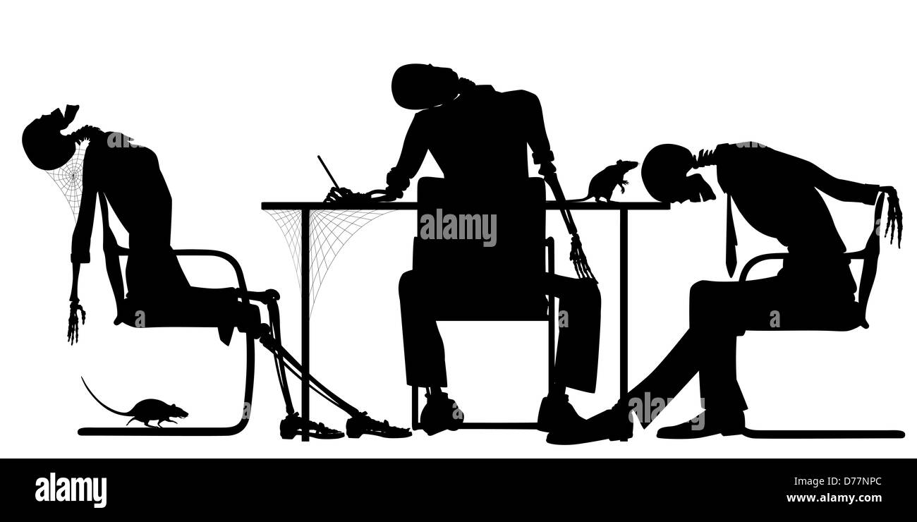 Silhouetten von Skeletten in einem Büro als eine fehlgeschlagene Geschäftskonzept dargestellt Stockfoto