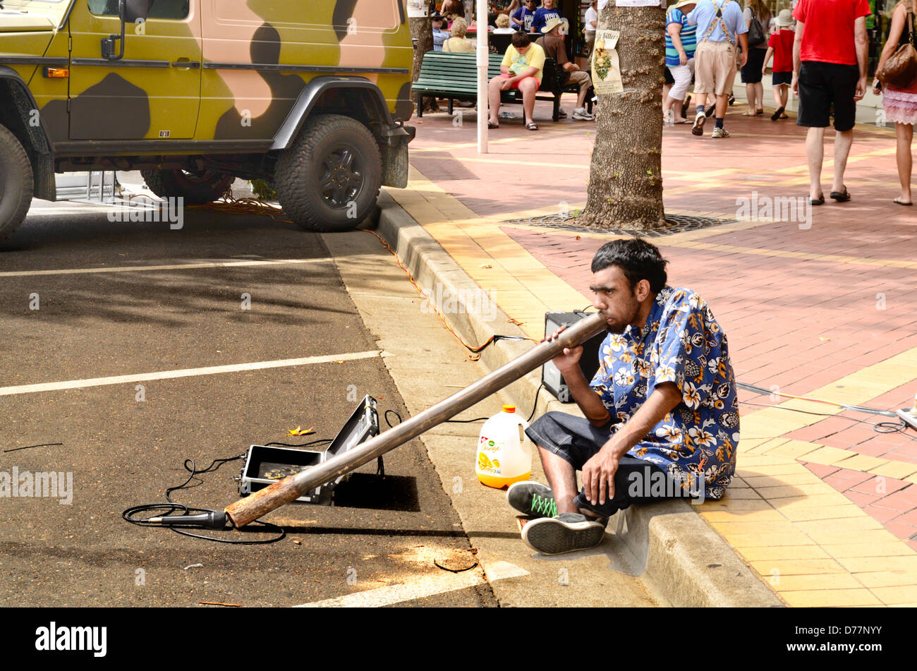 Australische Aborigines Straße als Straßenmusikant, Tamworth, Australien Stockfoto