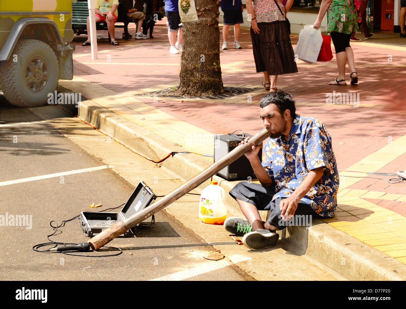 Australische Aborigines Straße als Straßenmusikant, Tamworth, Australien Stockfoto