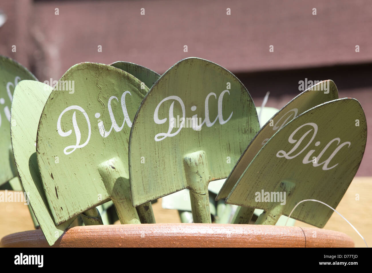 Garten-Handwerkzeug Spaten mit Dill darauf geschrieben Stockfoto