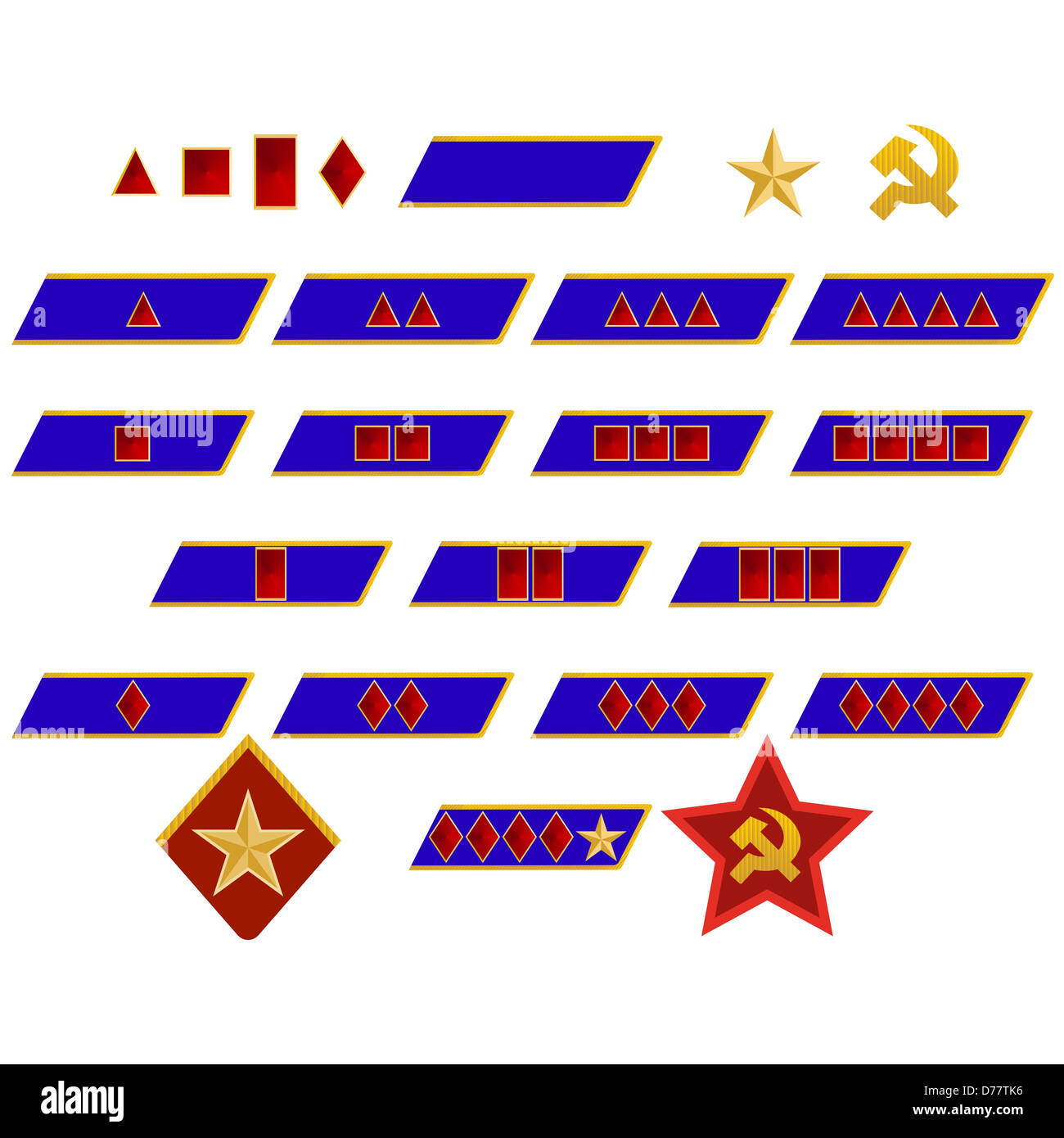 Militärische Ränge und Abzeichen der Welt. Die Abbildung auf einem weißen Hintergrund. Stockfoto