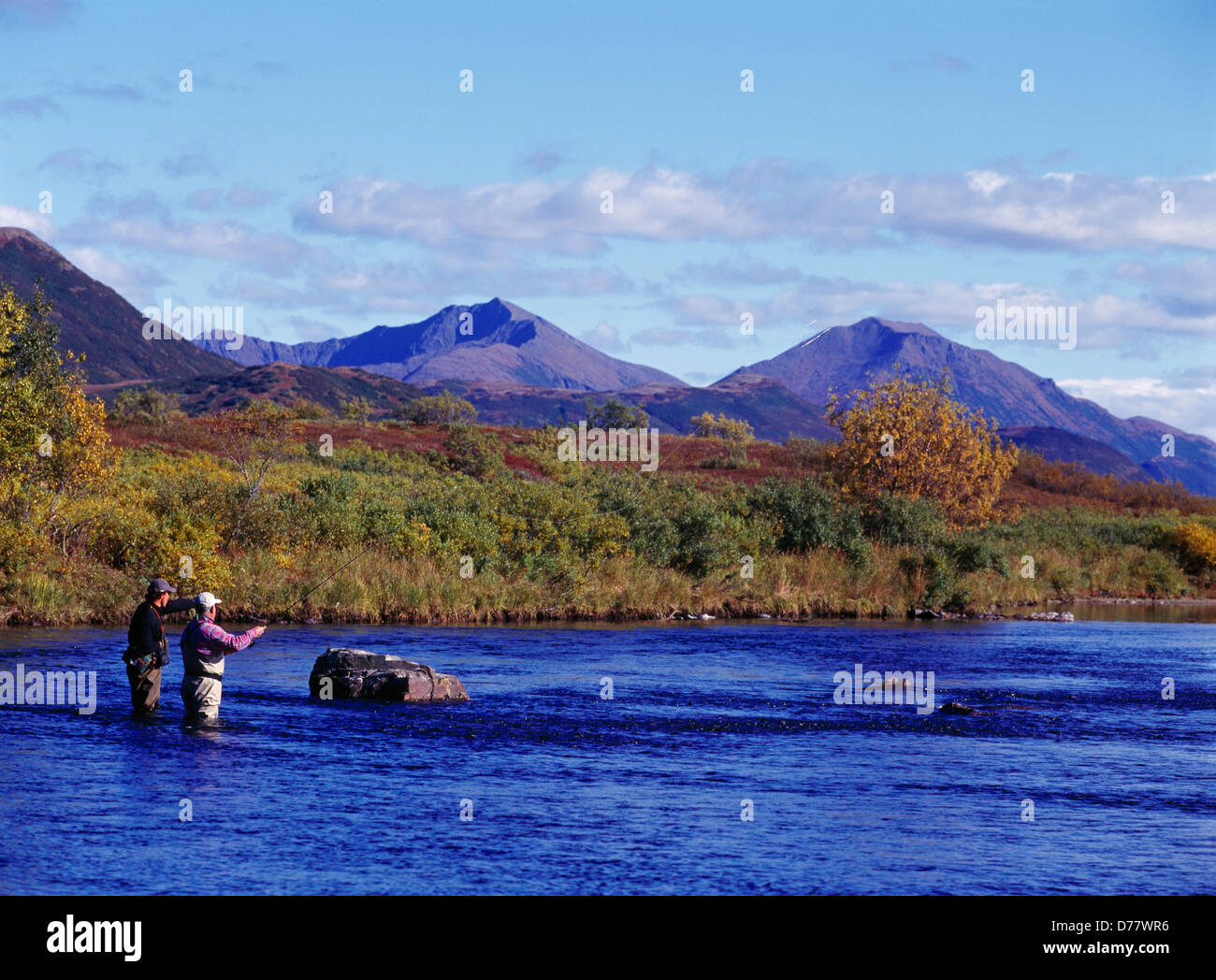 Ralph Zeller Matt Baack Fliegenfischen Ongoke Fluss im Herbst Togiak National Wildlife Refuge Alaska. Model-Release) Stockfoto