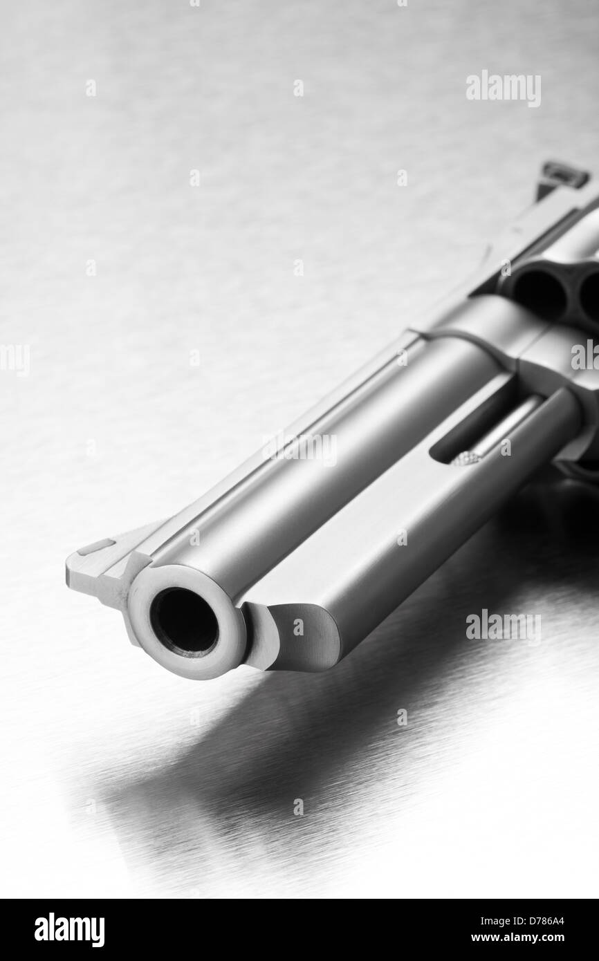 Pistole auf Stahl - moderne Revolver Closeup, Fokus auf Schnauze Stockfoto