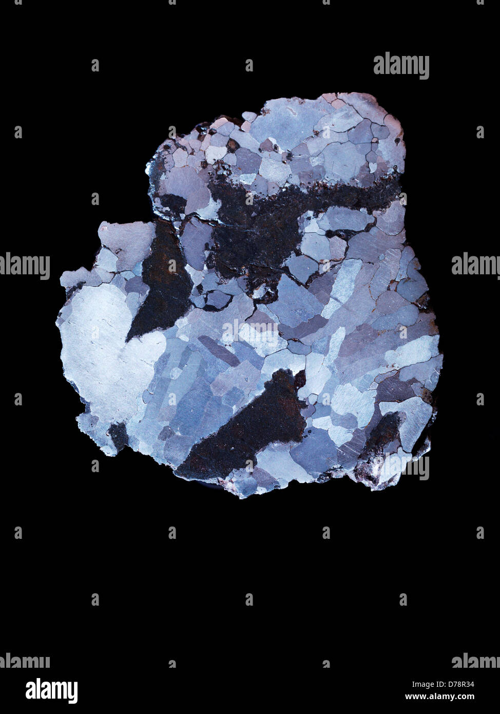 Campo del Cielo Eisen Meteorit Slice geätzt auf Widmanstätten-Struktur zeigen große Austenit Kristalle Meteorit fiel poliert Stockfoto