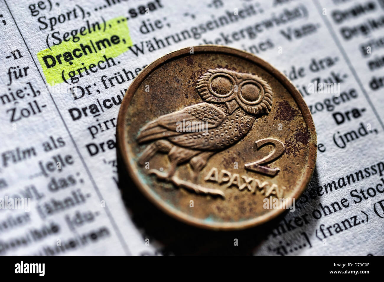 Griechische Drachme auf Wörterbuch, Griechische Drachme Auf Wörterbuch Stockfoto