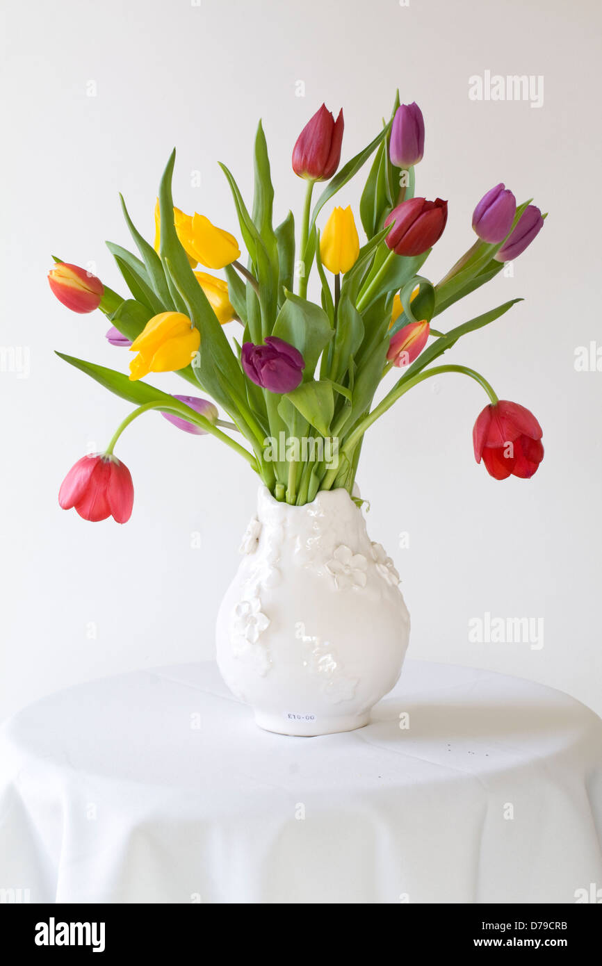 Tulpen in Vase, Stillleben. Stockfoto