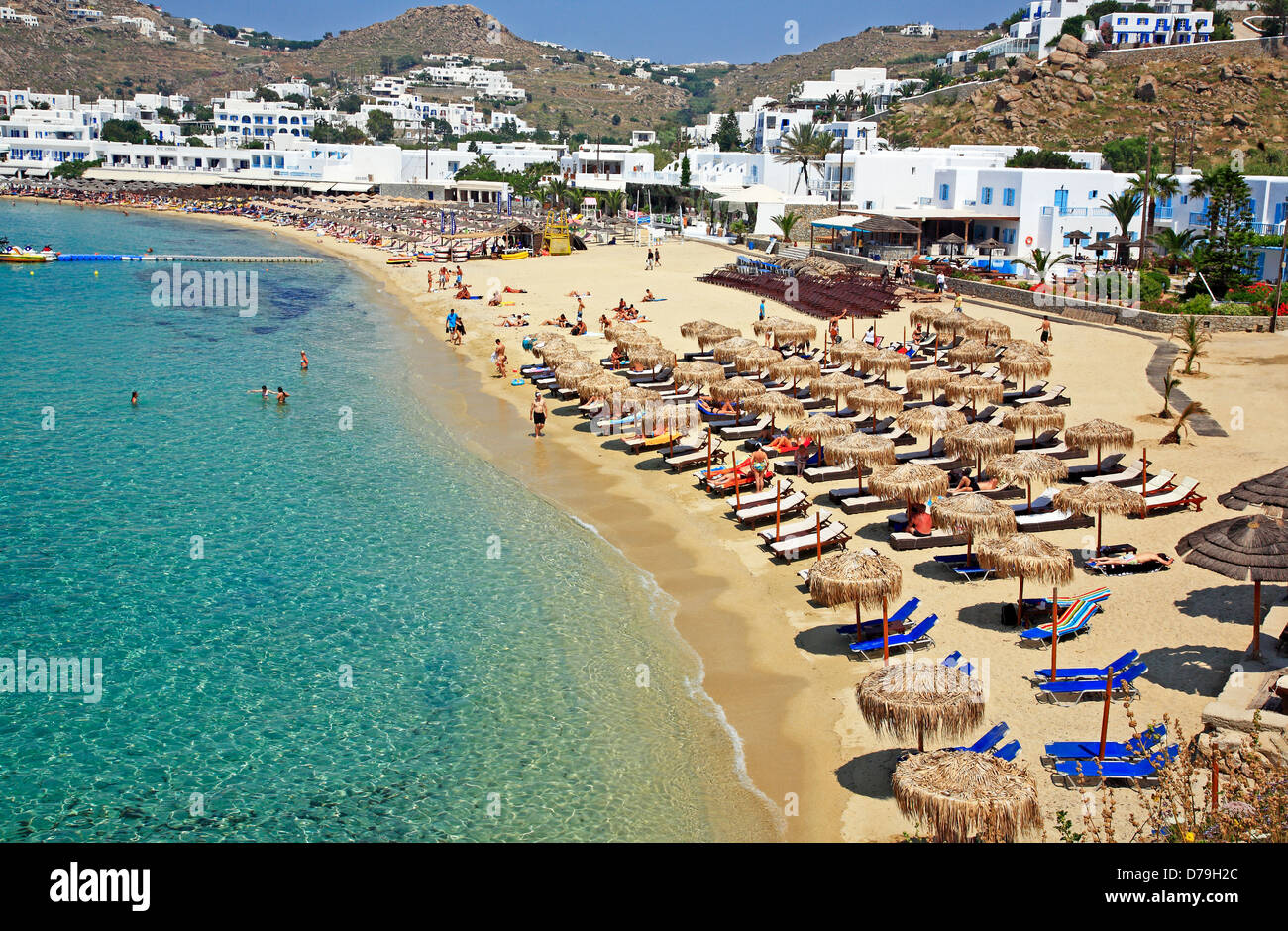 Platys Gialos Beach griechischen Insel Mykonos Griechenland EU Europäische Union Europa Stockfoto