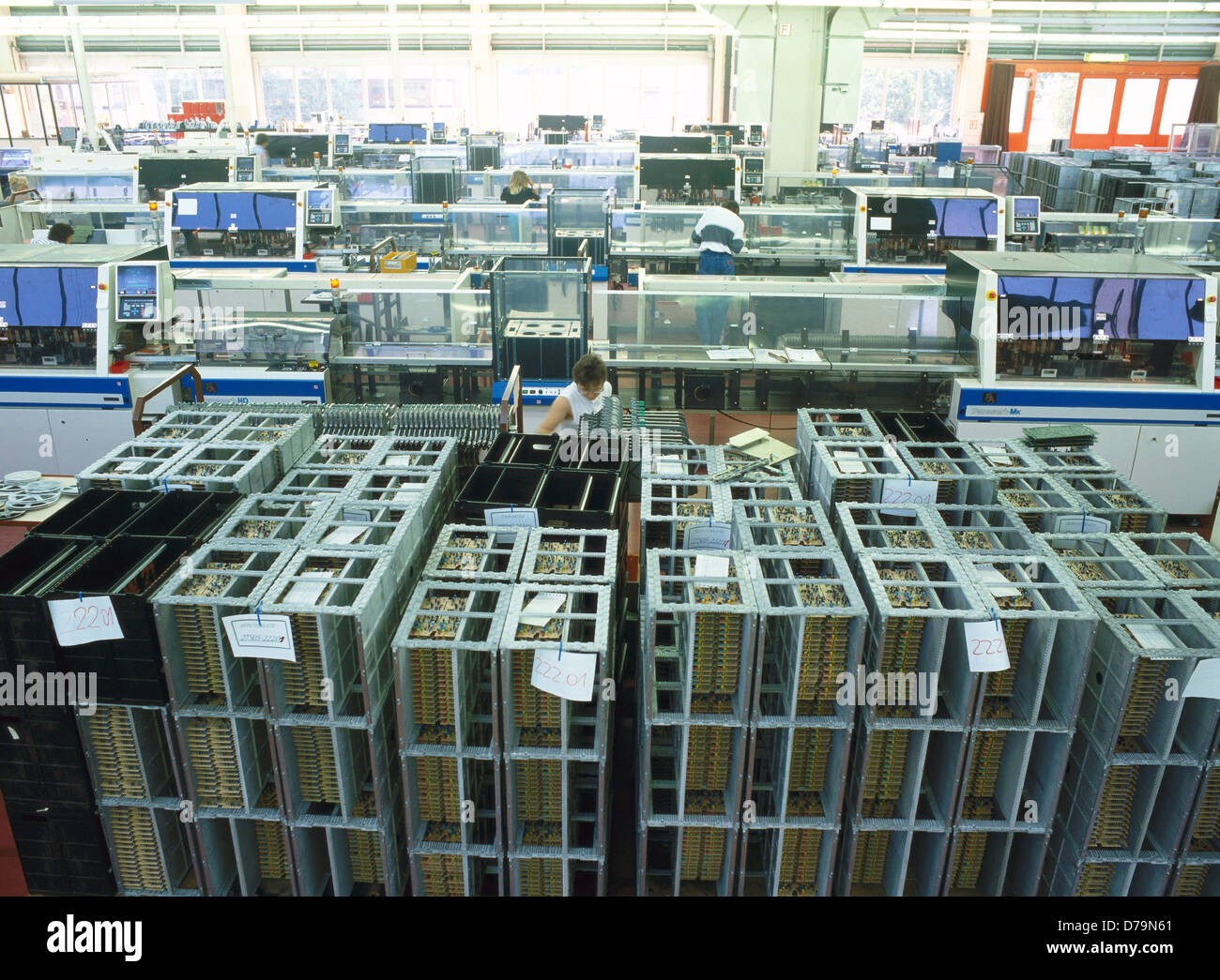 Produktion Halle Komponente einfügen Maschinen Montage Leiterplatten Stockfoto