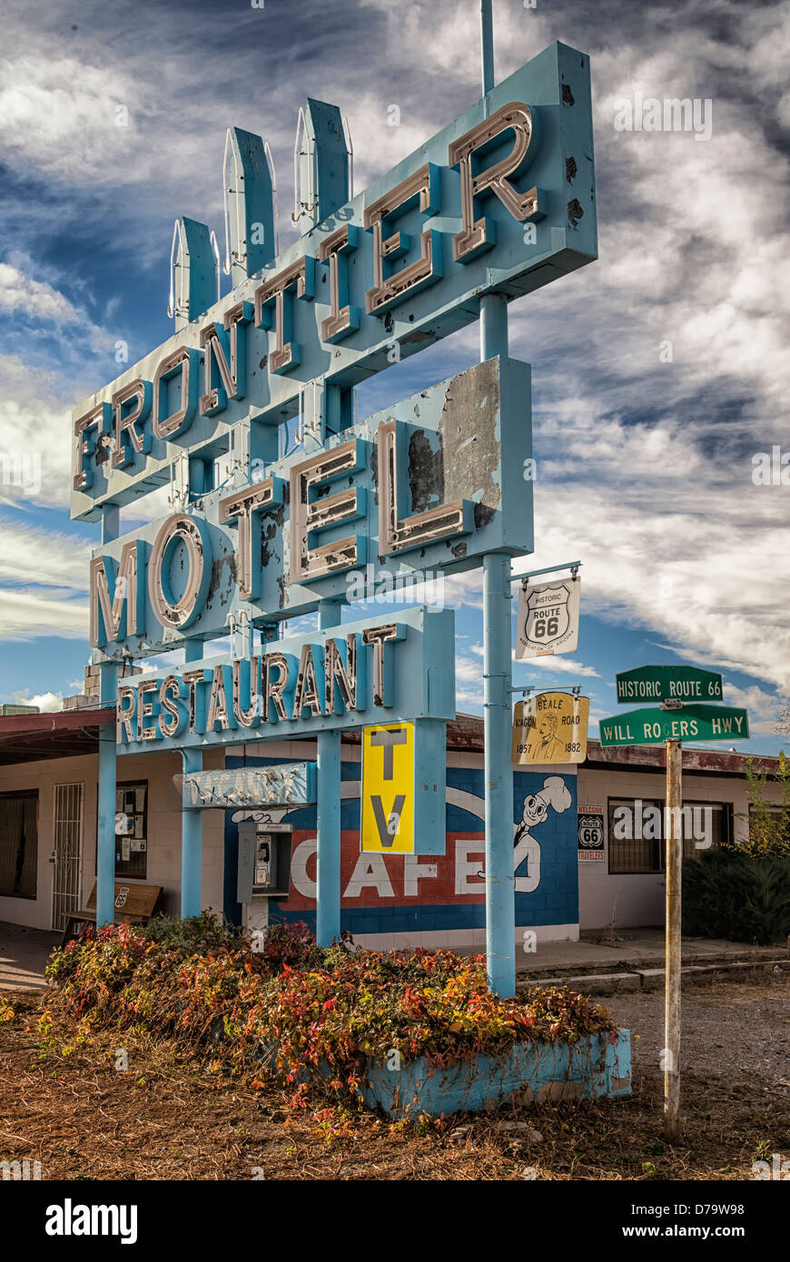 Die Frontier Motel und Restaurant auf der alten Route 66 In Truxton Arizona Stockfoto