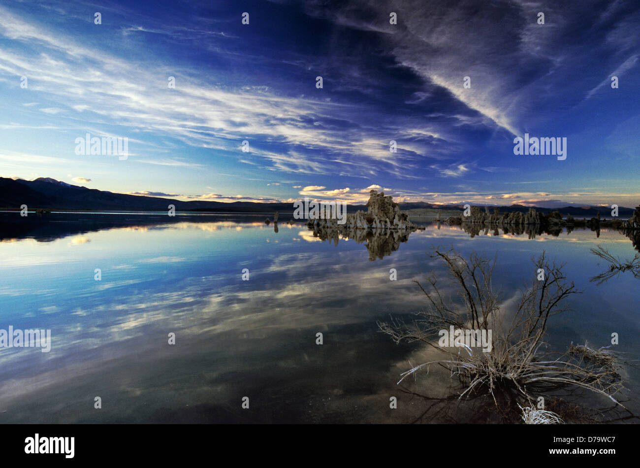 Tuffas am Mono Lake durchscheint. Ein chronischer Wassermangel Ebene aufgrund einer anhaltenden Nachfrage von Mono Seen zahlreiche Nebenflüsse. Stockfoto