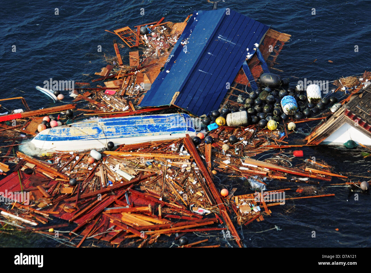 Luftbild-Schutt-Erdbeben-Tsunami Stockfoto